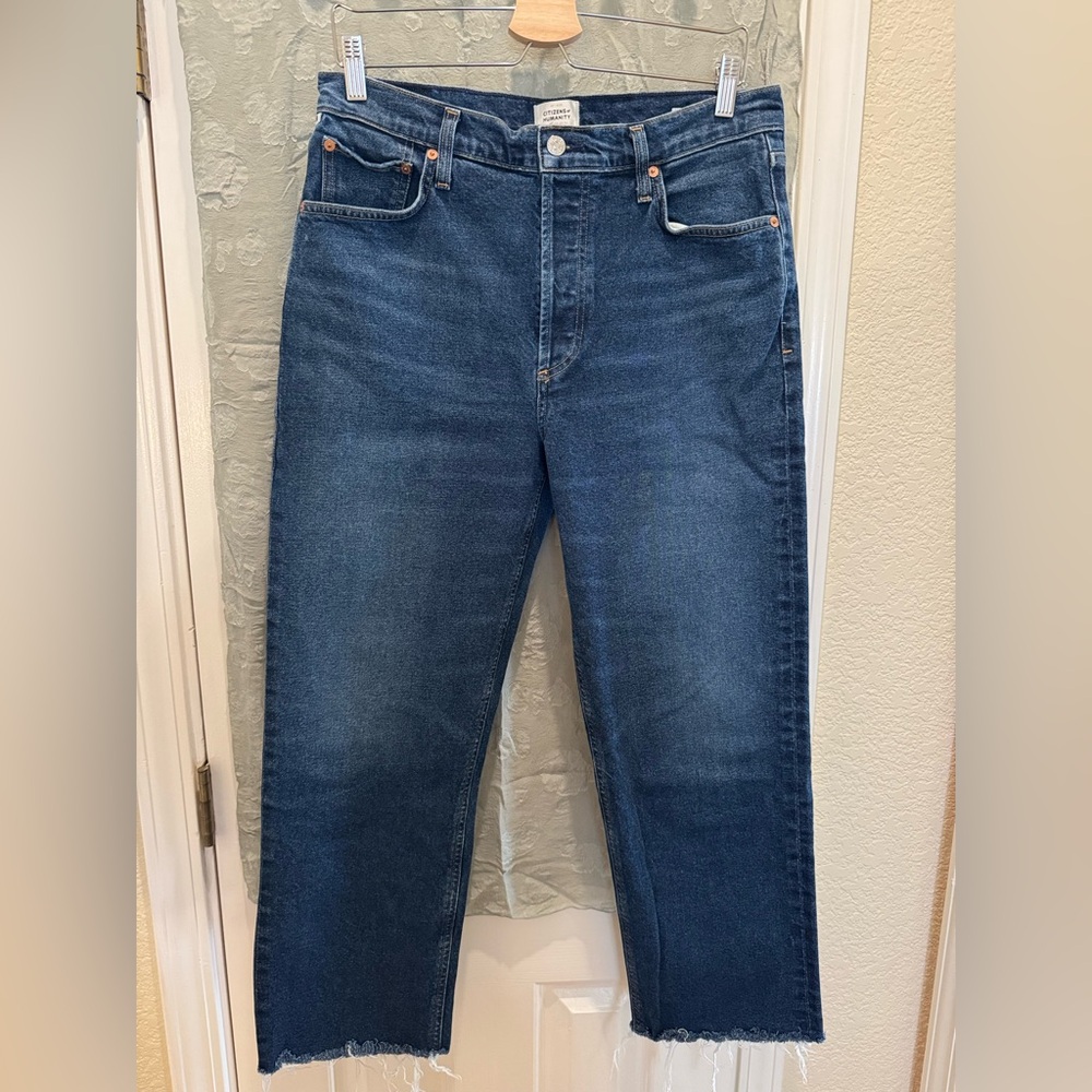 Citizens Of Humanity Dark Blue Raw Hem Straight Jeans